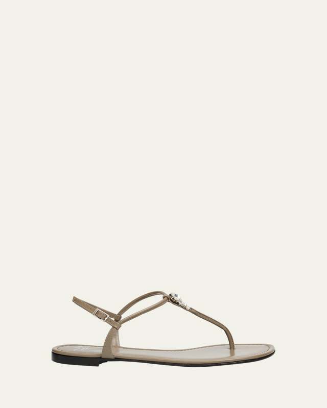 Crystal Leather Thong Sandals
